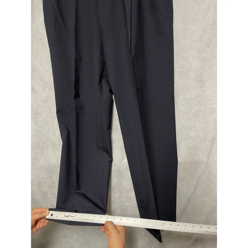 Perry Ellis Suit Men 42R Navy Striped Double Breasted Wool 36x32 Pants Luxury